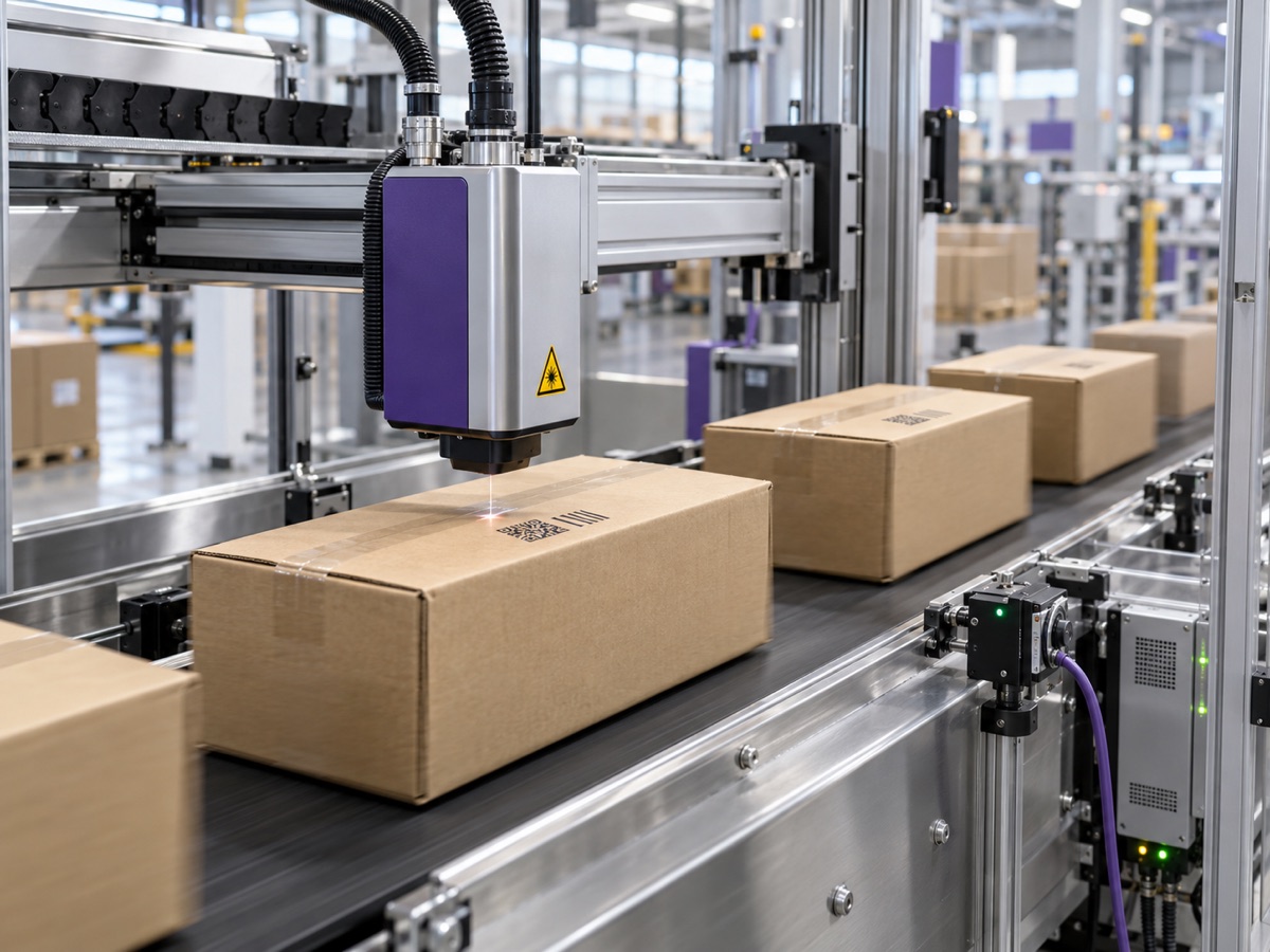 Laser marking on a moving box